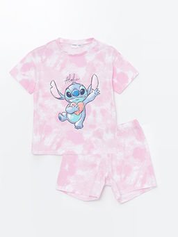 Bisiklet Yaka Stitch Bask?l? K?sa Kollu K?z ?ocuk ?ortlu Pijama Tak?m?