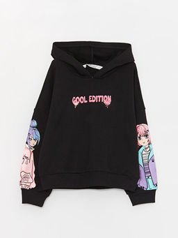 Bask?l? Uzun Kollu K?z ?ocuk Hoodie