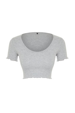 Siyah Havuz Yaka Baby Overlok Detayl? Crop Fitilli Esnek Orme Bluz TWOSS24BZ00197 - Trendyolmilla фото 14