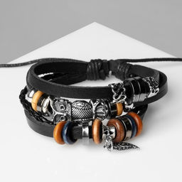 Браслет кожа «Сова» и листок, чёрный, d=6 см