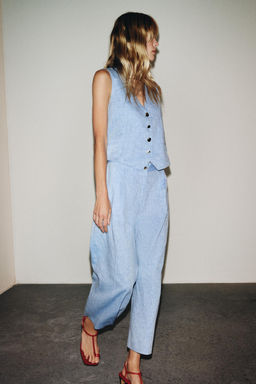 LINEN BLEND WAISTCOAT JUMPSUIT - Zara фото 13