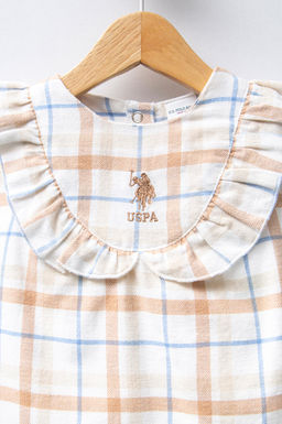 K_z Bebek Beyaz F_rf_r Detayl_ Ekose Desenli Kolsuz Elbise - U.s. polo assn фото 3