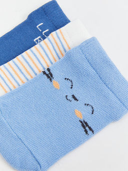 Bask?l? Erkek Bebek Patik ?orap 3l?