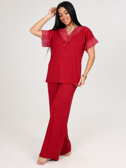 033 ДОМАШНИЙ КОСТЮМ ЖЕНСКИЙ (брюки) (Бордовый) - А-дина фото 3