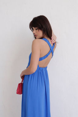Платье с перекрещенными бретелями тёмно-голубое - Martichelli фото 17