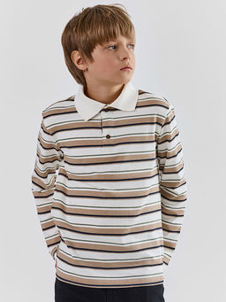 Поло для мальчиков в бежевую полоску