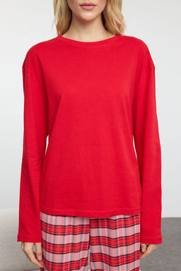 Trendyolmilla Pembe-Cok Renkli Pamuklu Ekoseli Uyku Bantl? Orme Pijama Tak?m? THMAW25PT00181 фото 4