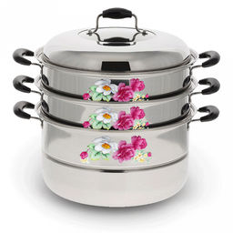 Мантоварка из нержавеющей стали "Kelli" д26см, трехуровневая, зеркальная полировка, ненагревающиеся бакелитовые ручки, стеклянная крышка (Китай)