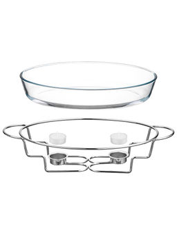 Мармит 3 л 43,5*24,5*19 см "Овальный" с крышкой из нержавеющей стали, на подставке, стекло