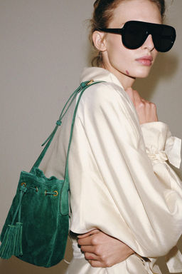 MINI BANDOLERA FRUNCIDA PIEL / Verde