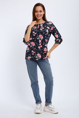 Кофта женская из футера 2-н Анфиса цветы на синем