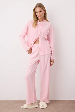 Trendyolmilla Pembe F?rf?rl? Cep Detayl? Viskon Dokuma Pijama Tak?m? THMAW25PT00146  фото 6
