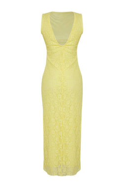 TRENDYOLMILLA Limited Edition Kahverengi Dantel Bodycon S?rt Dekolteli Esnek Orme Elbise TWOSS25EL00485  фото 7