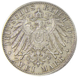2 марки 1911 года D Германия (Бавария)  90 лет со дня рождения Луитпольда Баварского