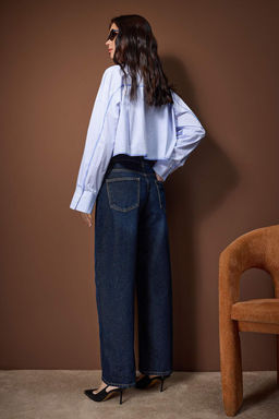 Koyu Mavi Dikis Detayl? Yuksek Bel Barrel Jeans TWOAW26JE00289 - Trendyolmilla фото 4