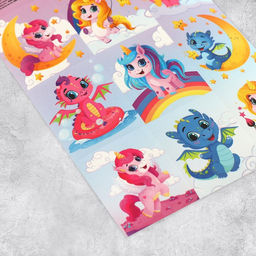 Цена за 10 шт. Наклейки детские бумажные «Волшебные единороги», c раскраской на обороте, 10×14 см