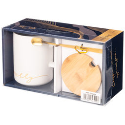 КРУЖКА БЕЛАЯ 380 МЛ С КРЫШКОЙ И ЛОЖКОЙ В ПОДАРОЧНОЙ УПАКОВКЕ - Lefard фото 2