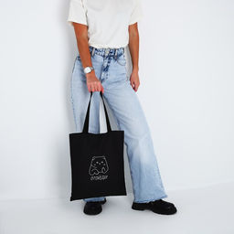 Сумка-шопер Котик, без молнии, без подкладки, цвет чёрный - Nazamok фото 2