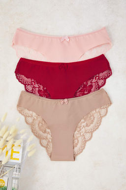 Siyah-K?rm?z?-Pudra 3lu Micro Dantel ve Kurdele/Fiyonk Detayl? Orme Brazilian Kulot THMAW26KU00003 - Trendyolmilla фото 15