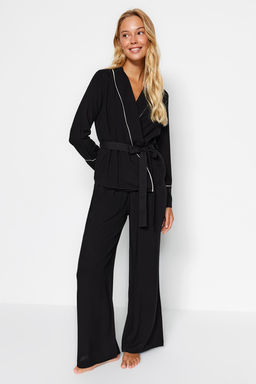 Trendyolmilla Bej Kusakl? Biye Detayl? Kruvaze Viskon Hamile Dokuma Pijama Tak?m? THMAW22PT1109  фото 12