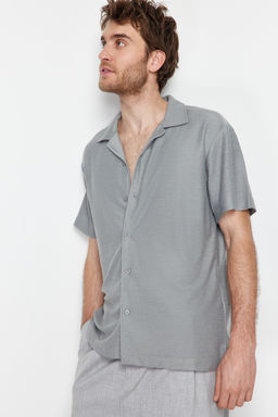 Gri Relaxed Fit Apas Yaka Gomlek TMNSS24GO00017