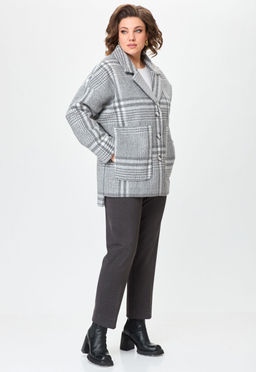 Пальто БелЭльСтиль 841 клетка серая  фото 17