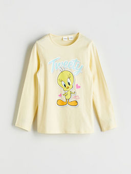 Bisiklet Yaka Tweety Bask?l? K?z ?ocuk Pijama Tak?m?