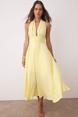 Siyah Dekolteli Boyundan Baglamal? Poplin Astarl? Dokuma Elbise TWOSS25EL00890