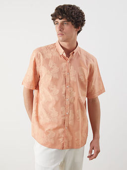 Slim Fit K?sa Kollu Desenli Poplin Erkek G?mlek