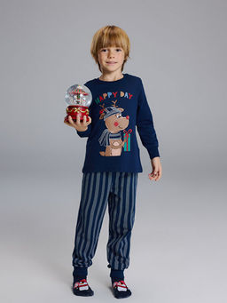 Bask?l? Erkek ?ocuk Pijama Tak?m?