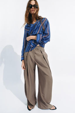 PANTAL?N WIDE LEG PLIEGUES ZW COLLECTION / Marr?n / Topo - Zara фото 4