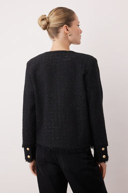 Siyah Simli Dokuma Tuvit Ceket TWOAW26CE00027 - Trendyolmilla фото 4