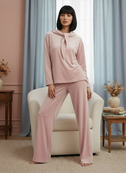 Костюм из велюра со съемным капюшоном и резинкой в комплекте OD-1009-1 розовый