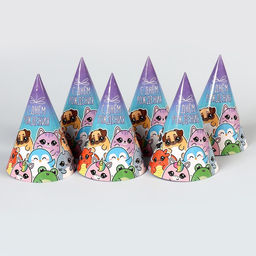 Колпак бумажный «С Днём Рождения», (набор 6 шт.)