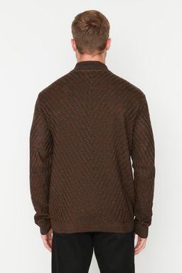 TRENDYOL MAN Kahverengi Slim Fit Dar Kesim Yar?m Bal?kc? Yaka Fermuarl? Triko Kazak TMNAW23KZ00175 - Trendyolmilla фото 5