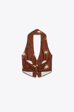 SUN PRINT LINEN BLEND TOP - Zara фото 7