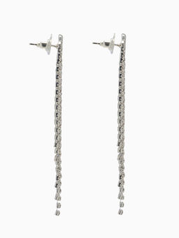 Серьги висячие со стразами Вечное сияние сердечки, белые в серебре