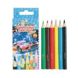 Карандаши 6 цветов Calligrata МИНИ, Машинка, деревянные, шестигранные