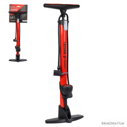 Насос напольный с манометром COMIRON CHINOOK, стальной цилиндр, ручка и ножки литой PP пластик, Presta-Schrader-Dunlop, 11 бар, вес 871гр. /уп 20