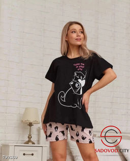 пижама женская с шортами,с принтом кошки