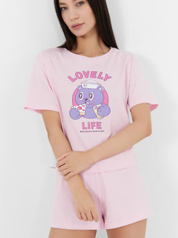 Комплект женский домашний лиловый с принтом и надписью "Lovely life" орхидея +печать 592536