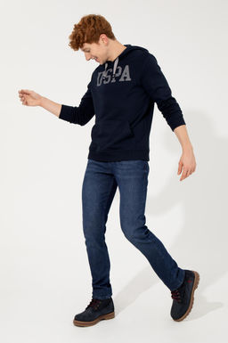 Erkek Lacivert Kap__onlu Basic Sweatshirt