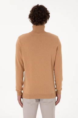 Erkek Slim Fit Bal_k__ Yaka Camel Melanj Basic Kazak - U.s. polo assn фото 5