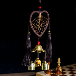 Музыка ветра с ловцом снов Сердце с кисточками, 4 колокольчика, d=10.5 см, длина 40 см