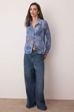 Mavi Sal Desenli Astars?z Yoryo Sifon Gomlek TWOAW26GO00063 - Trendyolmilla фото 2