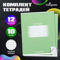 Набор тетрадей 12 листов в крупную клетку Calligrata «Школьная», обложка мелованный картон, 10 шт., зеленая