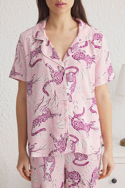 Trendyolmilla Pembe Hayvan Desenli Biyeli Viskon Dokuma Pijama Tak?m? THMSS25PT00022  фото 8