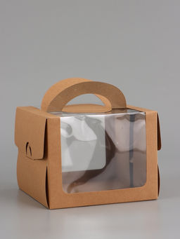 Цена за 2 шт. Коробка под бенто-торт с окном, КРАФТ 16 х 16 х 12,5 см