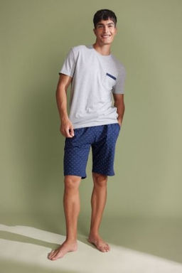 Regular Fit Pijama Tak?m? Bisiklet Yaka K?sa Kollu Ust Sort Alt