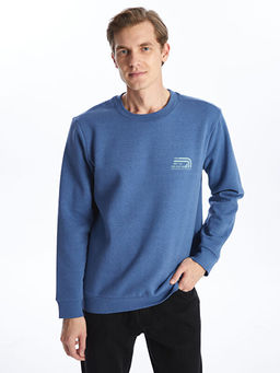 Bisiklet Yaka Bask?l? Erkek Kal?n Sweatshirt